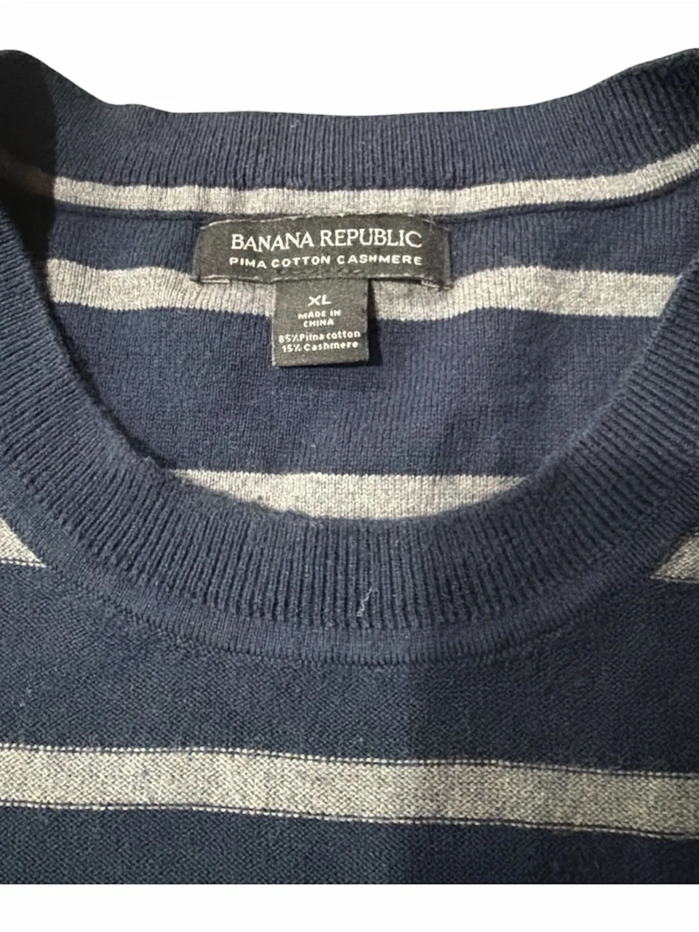 Banana Republic Pima Cotton Cashmere Striped Navy Grey Sweater Men’s Size XL